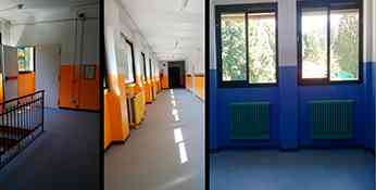 miniatura nuova pavimentazione e battiscopa in linoleum scuola, impresa ristrutturazioni Taino Varese Lombardia